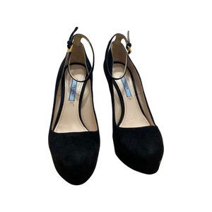 Prada Black Suede Ankle Strap Pump